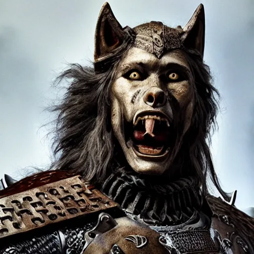 Prompt: medieval fantasy head and shoulders portrait photo of a werewolf warrior, photo by philip - daniel ducasse and yasuhiro wakabayashi and jody rogac and roger deakins