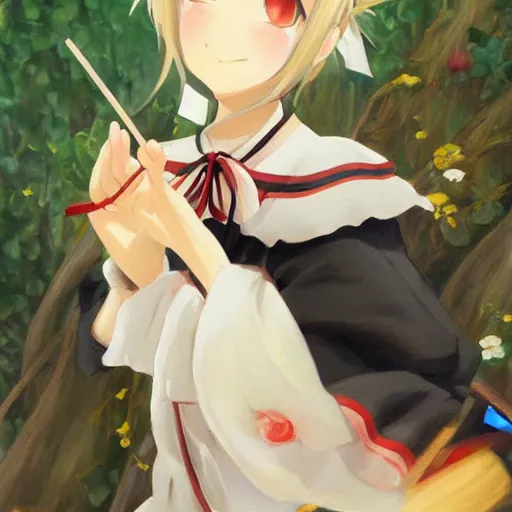 Prompt: Classical oil painting of Kirisame Marisa by Kawacy, beautiful anime artwork, official artwork, stylistic, Touhou character, brush strokes, oil, canvas