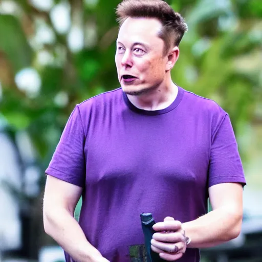 Prompt: Elon Musk wearing a purple spiked mohawk, highly detailed, high quality, HD, 4k, 8k, Canon 300mm, professional photographer, 40mp, lifelike, top-rated, award winning, realistic, sharp, no blur, edited, corrected, trending