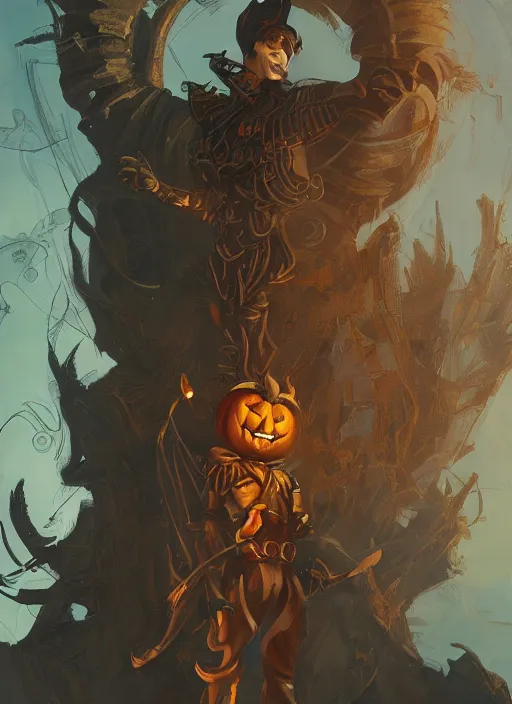 Image similar to powerful male character, jack pumpkinhead of oz, land of oz, full body character concept, art nouveau, super powers, fantasy, intricate, elegant, highly detailed, digital painting, artstation, concept art, shining, sharp focus, illustration, art by stanley lau