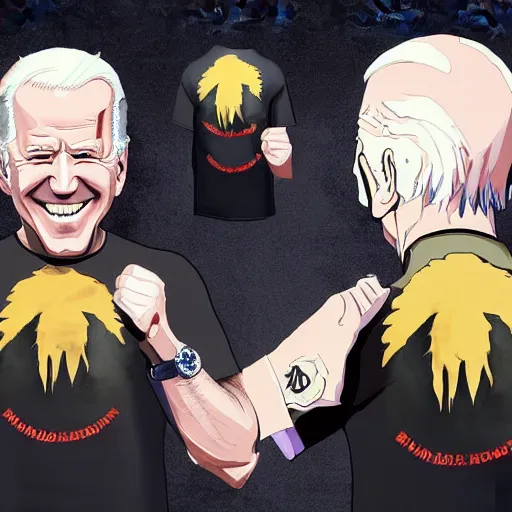 Image similar to joe biden with naruto t - shirt design, concept art, trending on artstation,