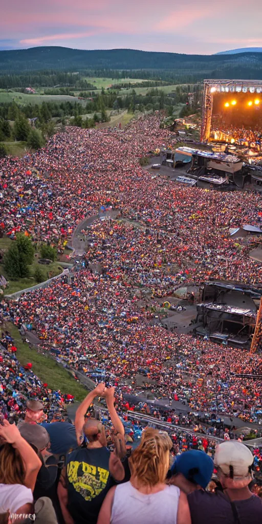 Prompt: dave matthews band performing at dusk at the gorge amphitheatre in washington state