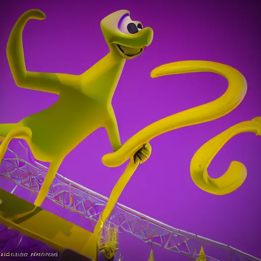 Image similar to journey into imagination with figment, cartoon style, stylized, 3 d render