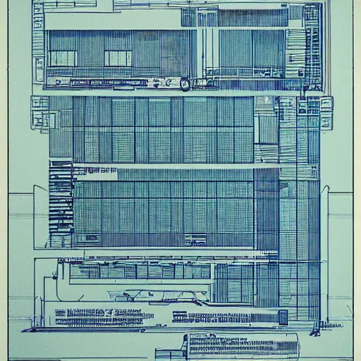 Image similar to detailed electronic plan 1 9 7 0 s blueprint by moebius