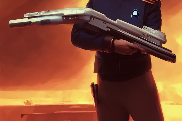 Image similar to portrait of patrick stewart holding an shotgun, star trek set in background, charlie bowater, artgerm, ilya kuvshinov, krenz cushart, ruan jia, realism, ultra detailed, 8 k resolution