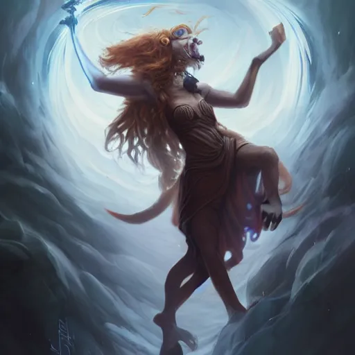 Image similar to anthropomorphic lioness witch casts a swirling spell, DnD character art portrait, DeviantArt Artstation, by Jason Felix and Peter Mohrbacher and Ross Tran and Greg Rutkowski, behance HD, detailed matte fantasy painting, cinematic lighting