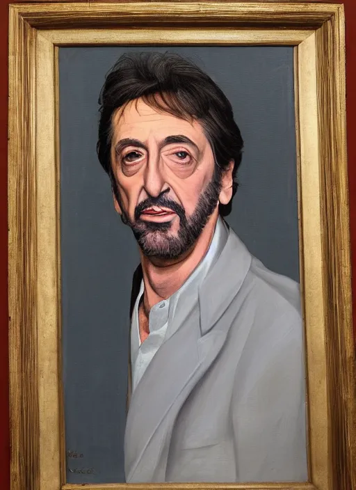 Image similar to a portrait painting of al pacino by john currin