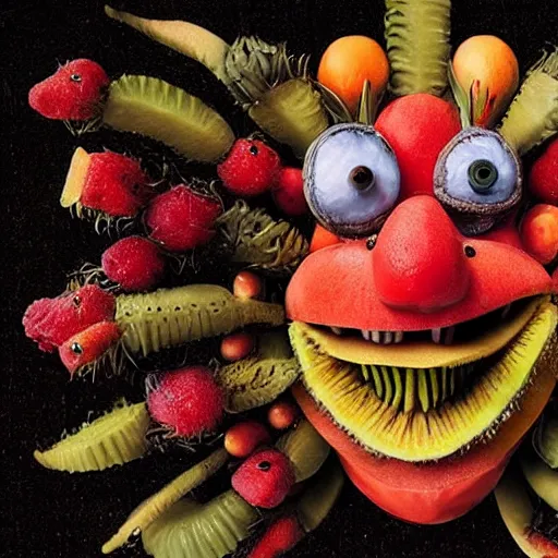 Image similar to giuseppe arcimboldo, fruit monster, new scifi movie