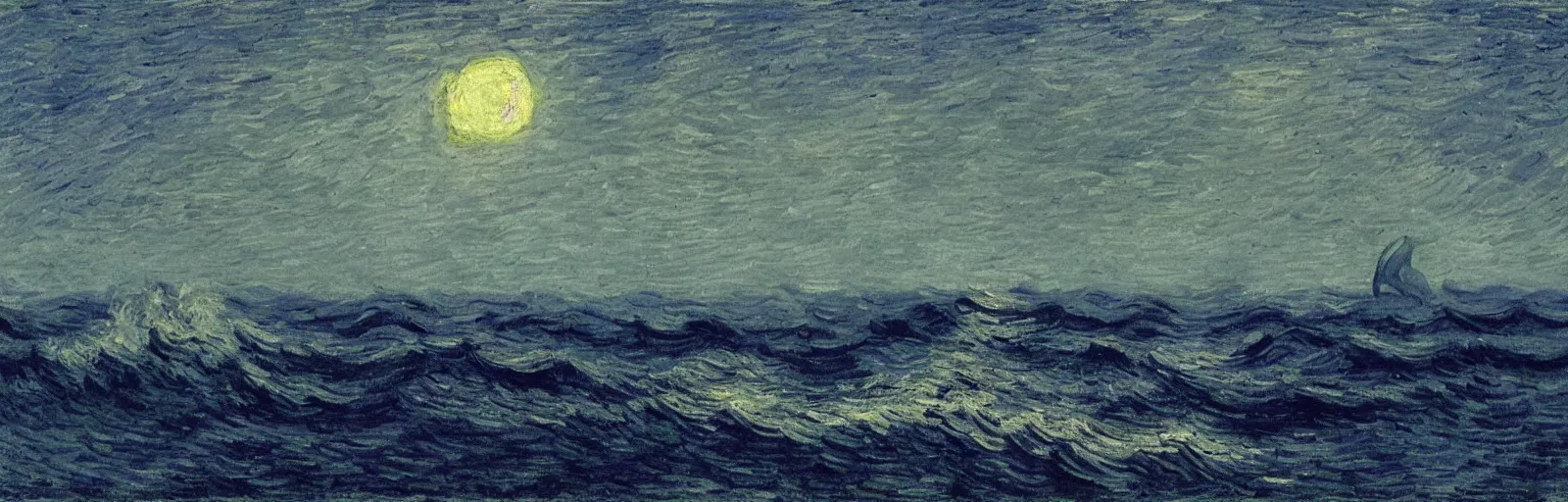 Prompt: An aesthetically pleasing, dynamic, energetic, lively, well-designed digital art of a whale in the ocean at night in a low mist, light and shadow, chiaroscuro, by Claude Monet and Vincent Van Gogh, superior quality, masterpiece, excellent use of negative space. 8K, superior detail.