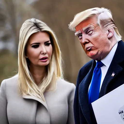 Image similar to Donald Trump and Ivanka Trump as conjoined twins, AP news photo, photorealistic,8k, XF IQ4, 150MP, 50mm, F1.4, ISO 200, 1/160s, natural light