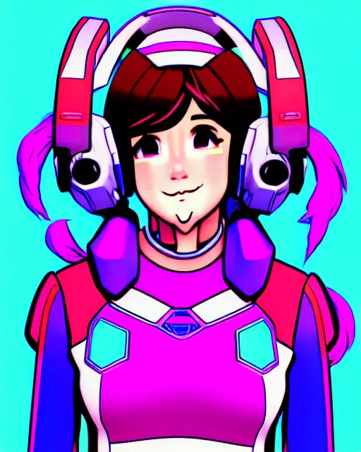 Prompt: chromatic aberration, drawing of d. va from overwatch, retro, vintage, cool, unique, interesting, original, vhs quality, adult swim, graphic