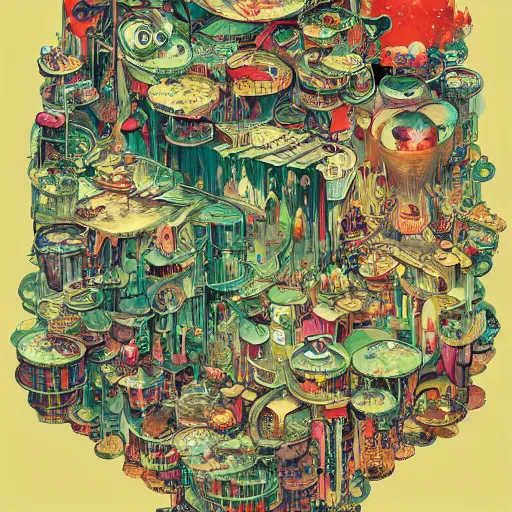 Image similar to album art of detailed storybook illustration, cyberpunk art, futuristic product design, neoplasticism, pop surrealism, by petros afshar takashi murakami victo ngai, behance contest winner, featured on pixiv, serial art