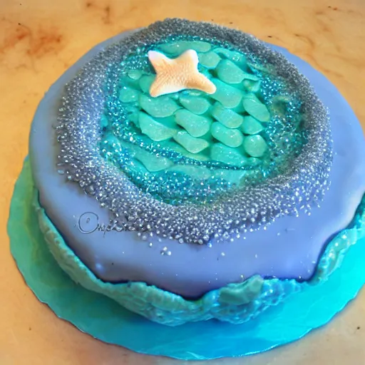 Prompt: mermaid cake, homemade,