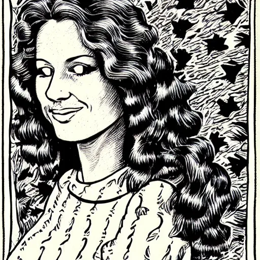 Prompt: a portrait illustration of Juliet Lewis drawn by ROBERT CRUMB