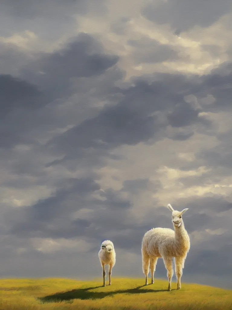 Prompt: bored llama acrylic soft color landscape artstation