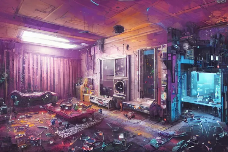 Image similar to an estate agent listing photo for a 5 bedroom detached cyberpunk house in the UK, by Paul Lehr