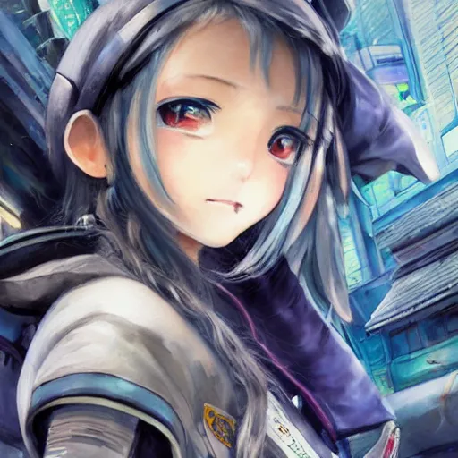 Image similar to dynamic composition, motion, ultra-detailed, incredibly detailed, a lot of details, amazing fine details and brush strokes, colorful and grayish palette, smooth, HD semirealistic anime CG concept art digital painting, watercolor oil painting of Clean and detailed post-cyberpunk sci-fi close-up schoolgirl in asian city in style of cytus and deemo, blue flame, relaxing, calm and mysterious vibes,, by a Chinese artist at ArtStation, by Huang Guangjian, Fenghua Zhong, Ruan Jia, Xin Jin and Wei Chang. Realistic artwork of a Chinese videogame, gradients, gentle an harmonic grayish colors. set in half-life 2, Matrix, GITS, Blade Runner, Neotokyo Source, Syndicate(2012), dynamic composition, beautiful with eerie vibes, very inspirational, very stylish, with gradients, surrealistic, dystopia, postapocalyptic vibes, depth of field, mist, rich cinematic atmosphere, perfect digital art, mystical journey in strange world