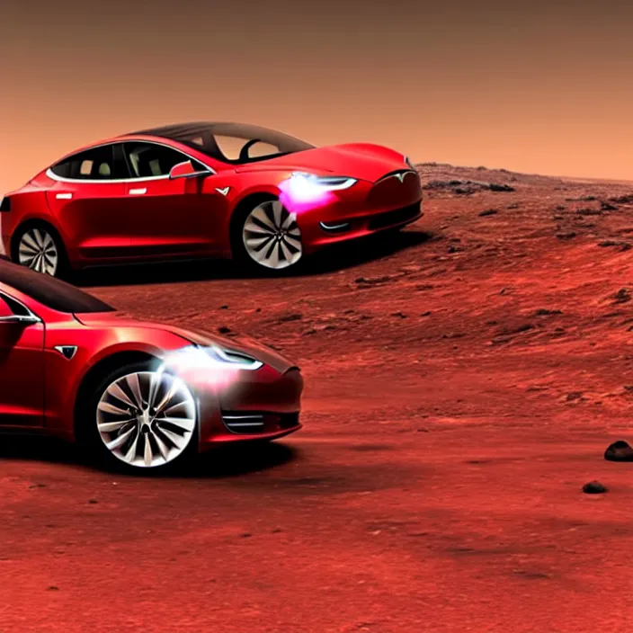 Image similar to photo of a red tesla car crash landing on mars highly detailed, 4 k, hdr, smooth, sharp focus, high resolution, award - winning photo