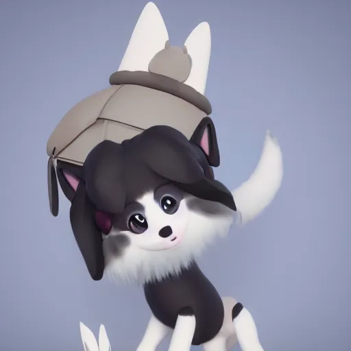 Image similar to cute fumo plush of a huskygirl, dog girl, anime, character design, distinctive silhouette, artstation, vray, chibi