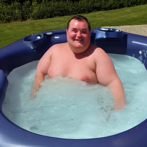 Prompt: the michelin man in a hot tub