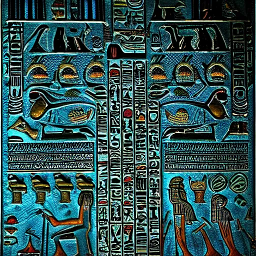 Image similar to dark bioluminescent egyptian hieroglyphs obelisk, sharp focus, hyper detailed masterpiece