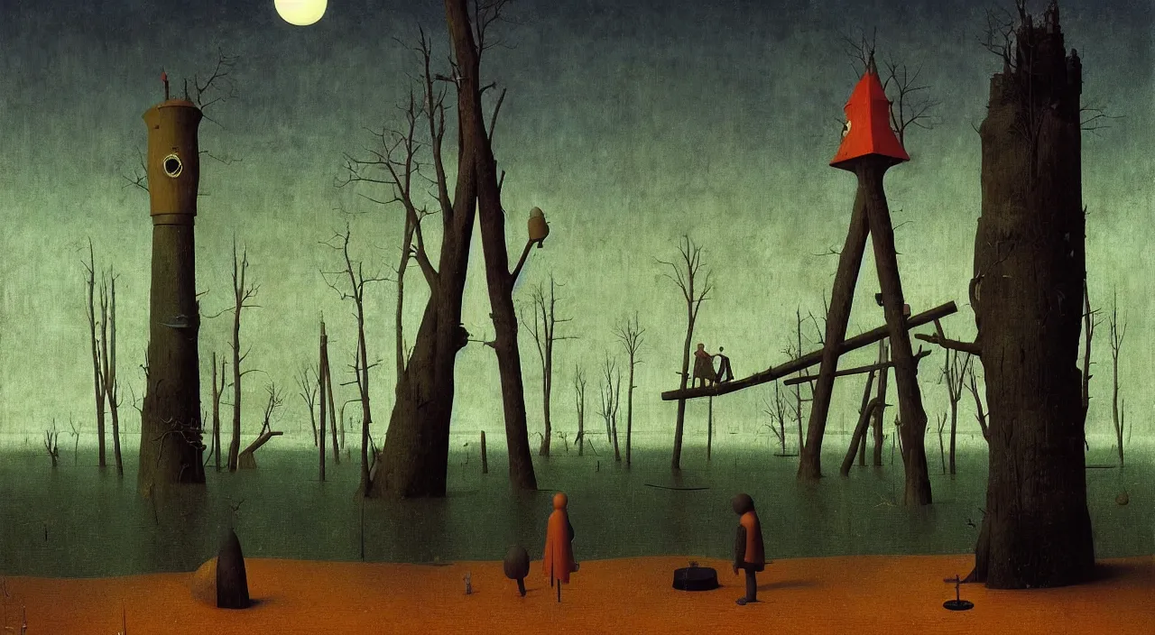 Prompt: single flooded simple!! wooden pole, very coherent and colorful high contrast masterpiece by franz sedlacek hieronymus bosch dean ellis simon stalenhag rene magritte gediminas pranckevicius, dark shadows, sunny day, hard lighting