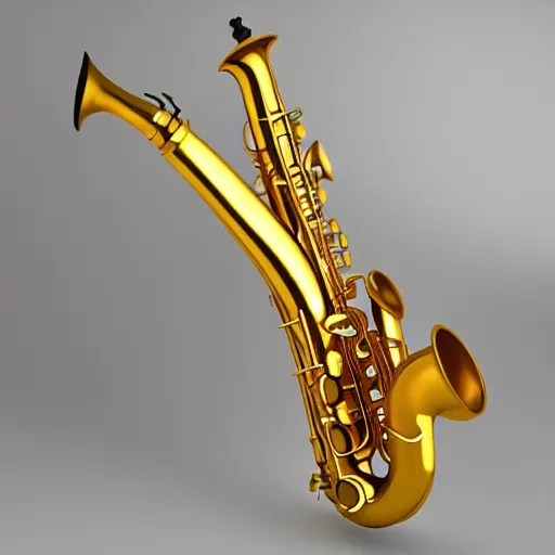 Image similar to golden saxophone 8 k high quality highly detailed octane render blender