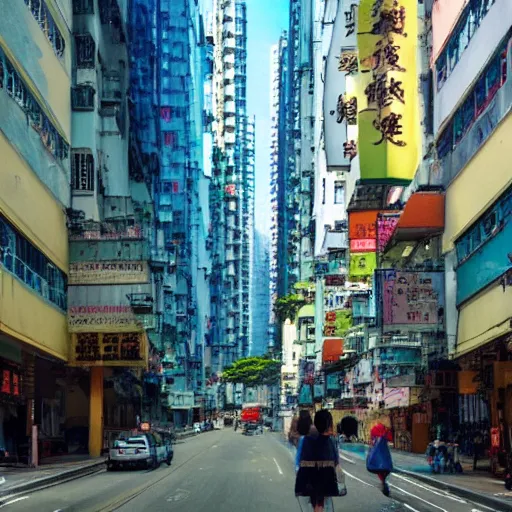 Prompt: beautiful hong kong street scene, in the style of hayao miyazaki