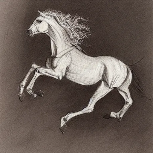 Prompt: a galloping wild horse, gestural-drawing by da-vinci