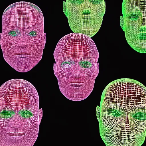 Image similar to a 3d human head made up of shiny holograms