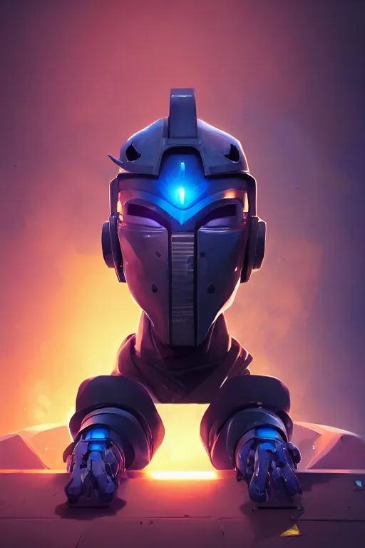 Image similar to epic mask helmet robot ninja portrait stylized as fornite style game design fanart by concept artist gervasio canda, behance hd by jesper ejsing, by rhads, makoto shinkai and lois van baarle, ilya kuvshinov, rossdraws global illumination radiating a glowing aura global illumination ray tracing hdr render in unreal engine 5