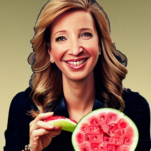 Image similar to digital portrait of Lisa Kudrow eating a watermelon