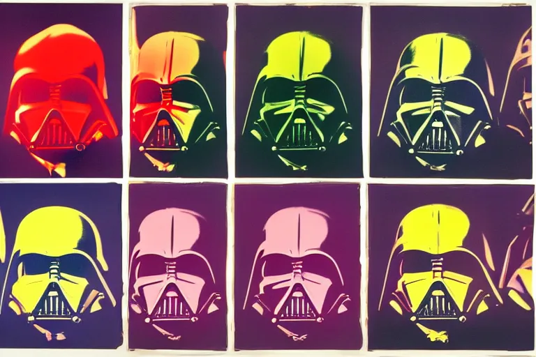 Image similar to still frames from andy warhol's star wars