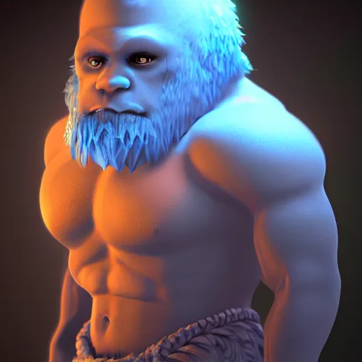 Prompt: a digital art portrait of blue ice golem ogre barbarian with long sword, dnd goliath character concept, 4 k, ultra detail, volumetric lighting, unreal engine, octane render