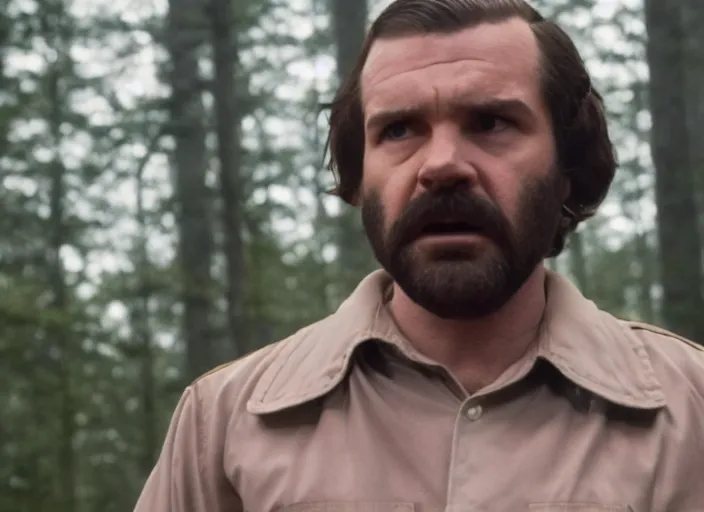 Image similar to film still of jim hopper as mike wheeler in stranger things, 8 k