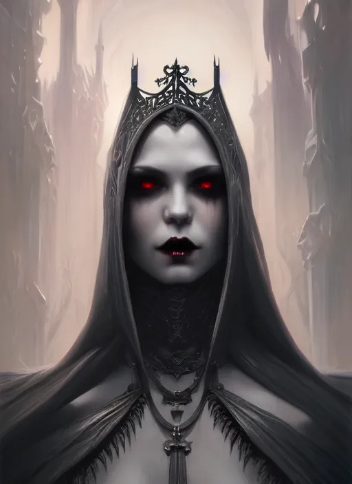 Prompt: hyper detailed ultra sharp majestic vampire princess, ominous gothic aesthetic, haunting, masterpiece, elegant, ornate, intricate, digital painting, concept art, smooth, sharp focus, illustration, art by melissa houpert and greg rutkowski, alexey egorov, felix englund, trending on artstation 8 k