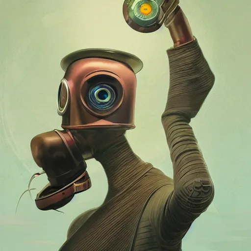 Prompt: a prim futurama robot bender with a top hat on his head and a monocle. digital art, artstation, concept art, smooth, sharp focus, illustration, art by artgerm and greg rutkowski and alphonse mucha and loish and wlop