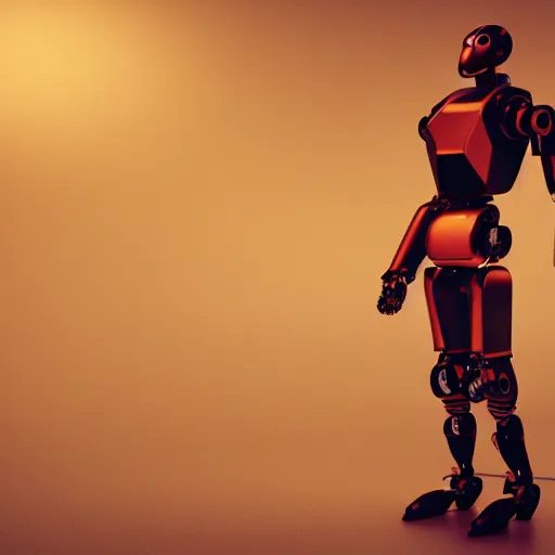 Prompt: robot turning into human, in a polyart style utopic world, octane render, 4k