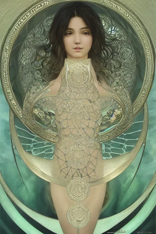 Image similar to no figure!!!!!!! | ultra realistic illustration, a jade statue of sacred geometry, intricate, elegant, highly detailed, digital painting, artstation, concept art, smooth, sharp focus, illustration, art by artgerm and greg rutkowski and alphonse mucha