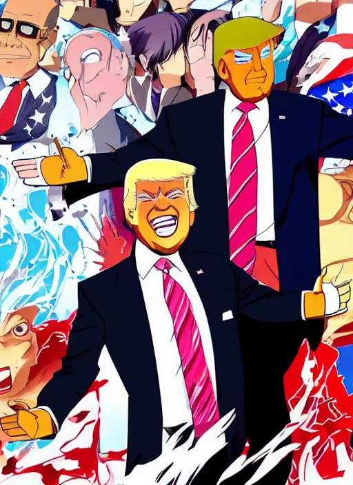 Image similar to : obama trump and biden as anime character design