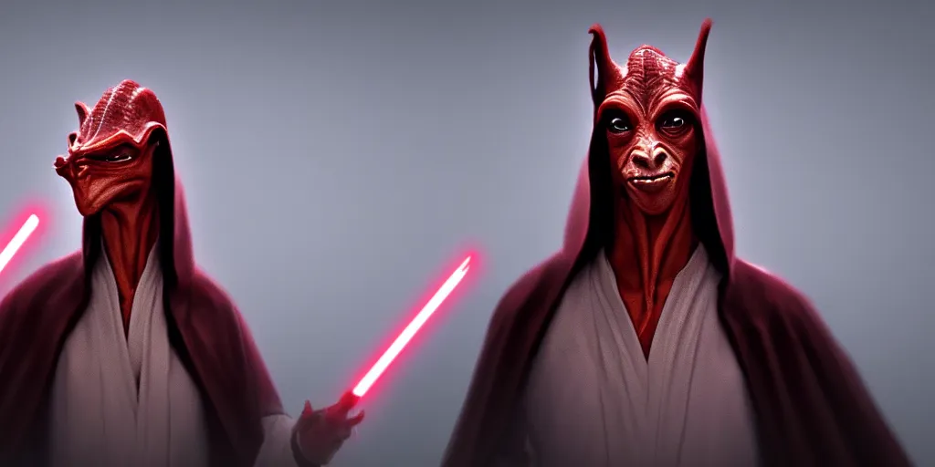 Image similar to jar jar binks as a sith lord, in the style of artstation, 4 k