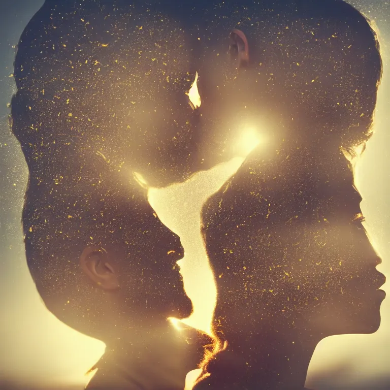 Image similar to double exposure of love, love is the most relevant theme, love is infinity, love os begin of all, 8 k resolution, artistic mode, artistic