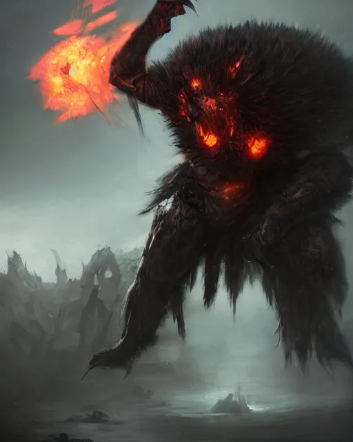 Image similar to oil painting of Angry Anthropomorphized Void Berserker, wearing fur armor, claws, sharp focus, attack pose, fantasy style, octane render, volumetric lighting, 8k high definition, by greg rutkowski, highly detailed, trending on art Station, magic the gathering artwork, burning Battlefield background, centered