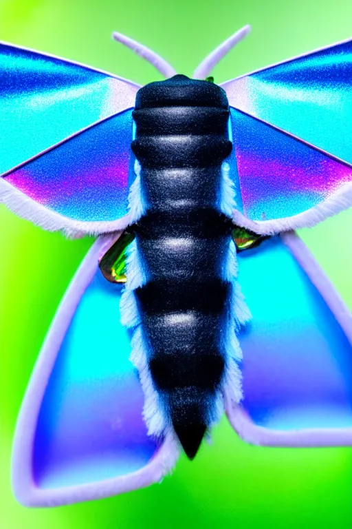 Image similar to high quality macro photo silky iridescent moth! jewelled gorgeous! highly detailed david ligare elson peter cinematic blue neon lighting high quality low angle hd 8k sharp shallow depth of field