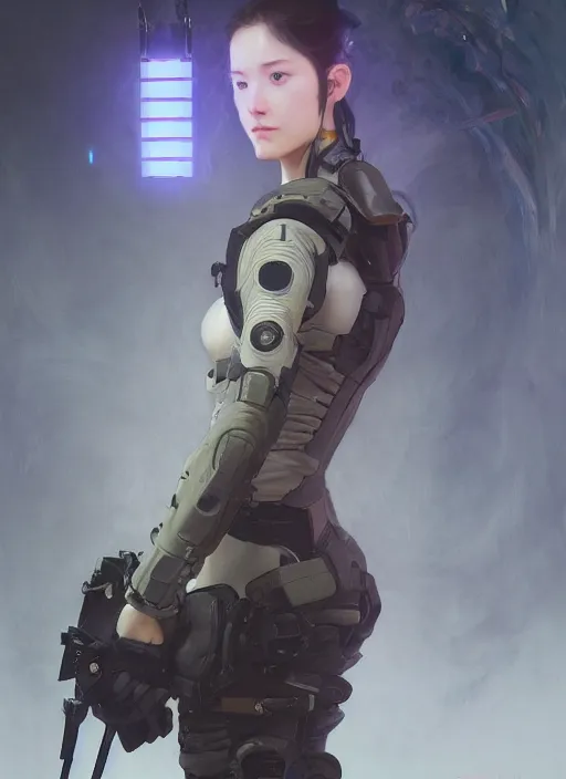 Image similar to girl wearing tactical gear, intricate lights, bio luminescent, plasma, by ruan jia and artgerm and range murata and wlop and ross tran and william - adolphe bouguereau and beeple. key art. fantasy illustration. award winning, artstation, intricate details, realistic, hyperdetailed, 8 k resolution.