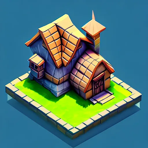 Prompt: Isometric 3D Fantasy Cute House, low poly, pixiv