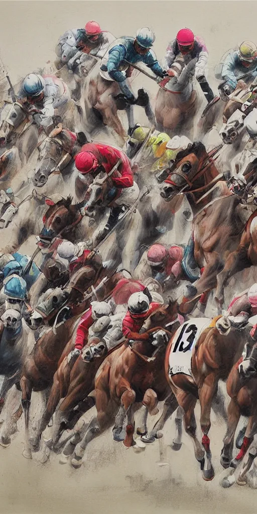 Image similar to oil painting scene from Horse racing by kim jung gi