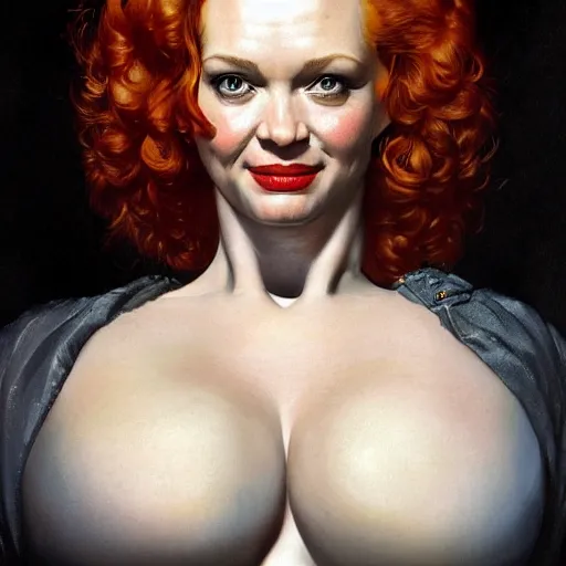 Image similar to upper body portrait of christina hendricks as baron harkonnen, by norman rockwell and boris vallejo, artstation, concept creature character art