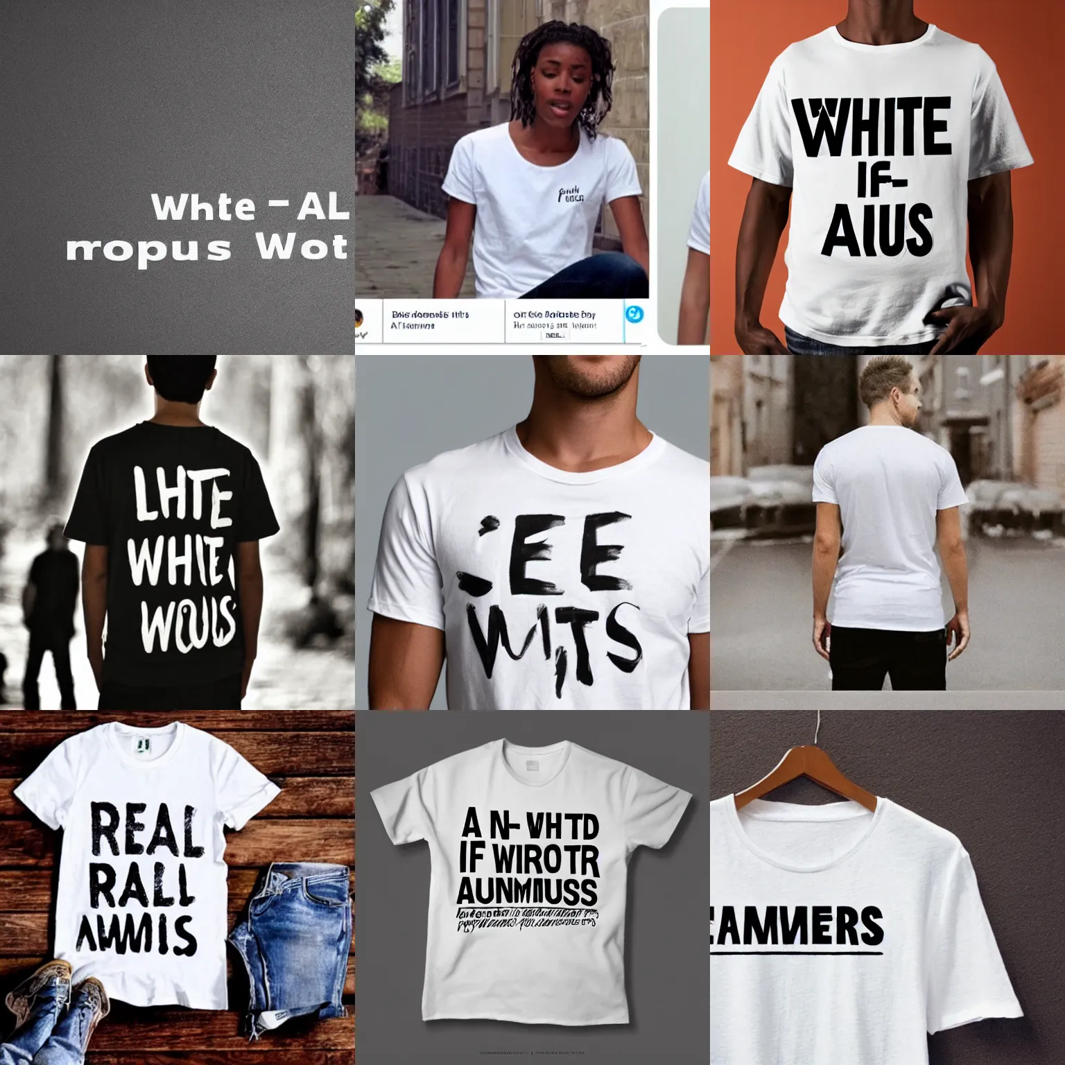 Prompt: a white t-shirt with words among us written on it,real life photograph,screenshot from ebay