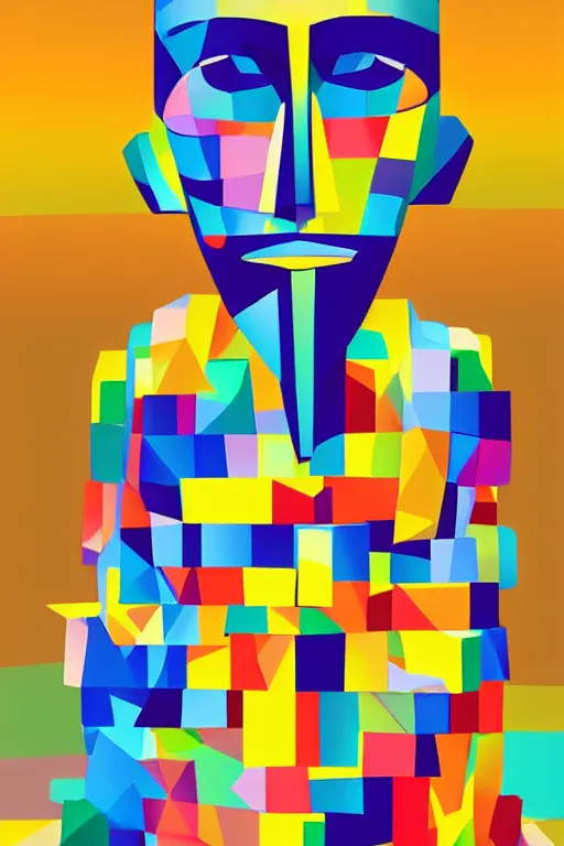 Image similar to cubist moai statue cutout digital illustration cartoon colorful beeple